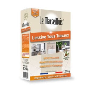Le Marseillois lessive tous travaux à la résine de pin boîte de 1,25kg, colis de 8