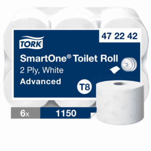 Papier toilette rouleau mini géant Tork Ecolabel blanc 207m prédécoupé 13,4 x 18 cmColis de 6 rouleaux de 207m.