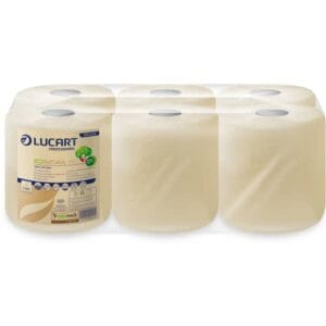 Essuyage havane dévidage central Ecolabel Lucart 450 formats 18,5 x 24 cmColis de 6 bobines de 450.