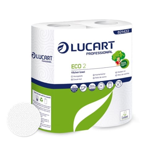 Essuie-tout ménager Lucart blanc 52 formats 22,8 x 22,7 cm Ecolabel Eco 2Colis de 12 x 2 rouleaux de 52.
