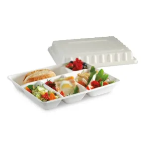 Plateau repas fibres végétales Alphaform 5 compartiments blanc 295 x 240mm