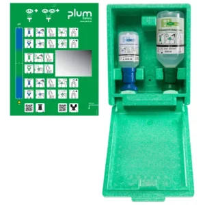Coffret mural de premiers secours oculaires Plum (avec pH Neutral 200ml & NaCl 500ml)